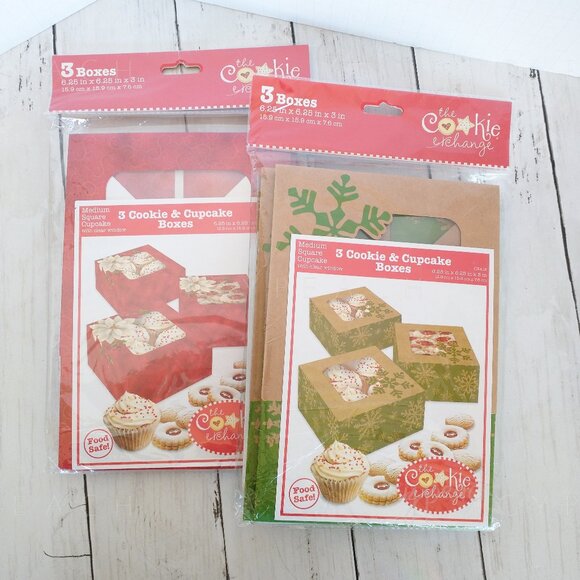 The Cookie Exchange Boxes 6 Boxes Total (2 x 3) Medium Square Cookie and Cupcake - Picture 1 of 9